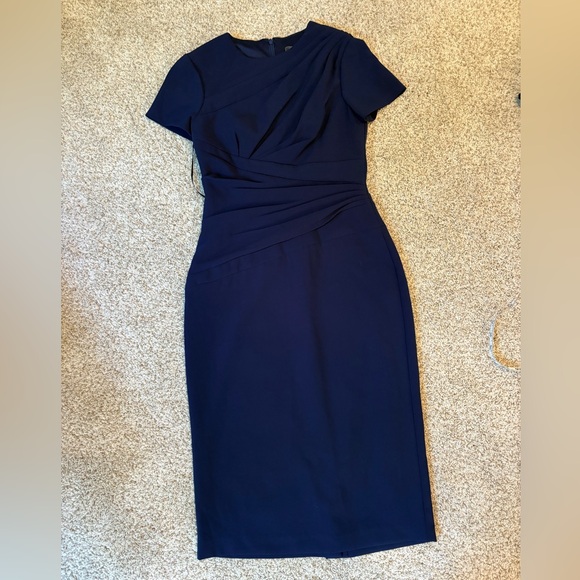 Theia Draped Sheath Dress in Navy Blue, Size 4 - Picture 1 of 7